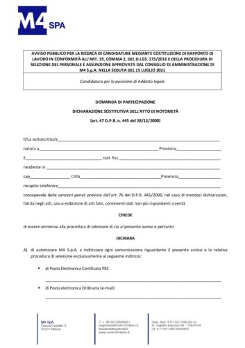 Domanda di partecipazione addetto legale